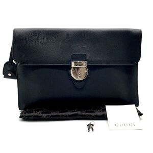 Auth GUCCI Leather Black Clutch Bag/Briefcase 🔥EUC Condition w/ key & dustbag